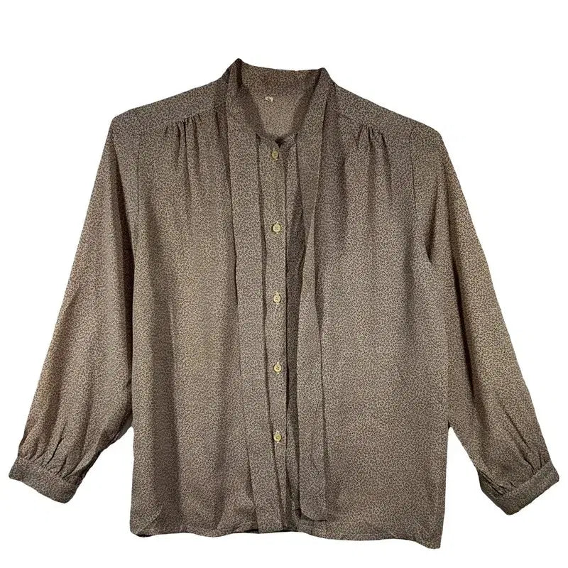 [BUNJANG] Brown Shirring Loose Fit Blouse Vintage Drape Shirt / 브라운 셔링 루즈핏 블라우스 빈티지 드레이프 셔츠 [L]