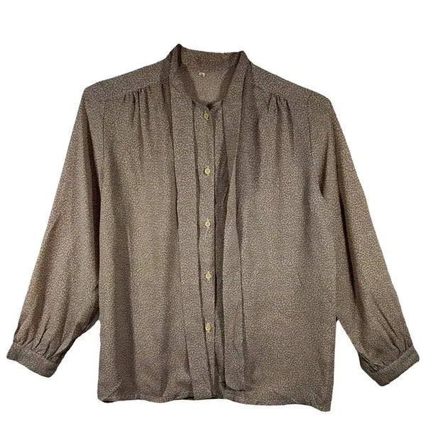 [BUNJANG] Brown Shirring Loose Fit Blouse Vintage Drape Shirt / 브라운 셔링 루즈핏 블라우스 빈티지 드레이프 셔츠 [L]