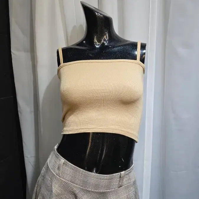 [BUNJANG] Beige Ribbed Crop Top / 베이지 골지 크롭탑