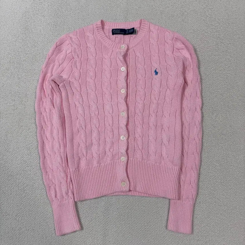 [BUNJANG] Polo Ralph Lauren Cable Knit Cardigan Pink / 폴로랄프로렌 꽈배기 니트 가디건 핑크