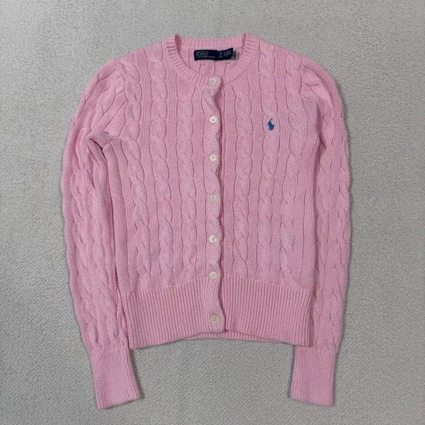 [BUNJANG] Polo Ralph Lauren Cable Knit Cardigan Pink / 폴로랄프로렌 꽈배기 니트 가디건 핑크