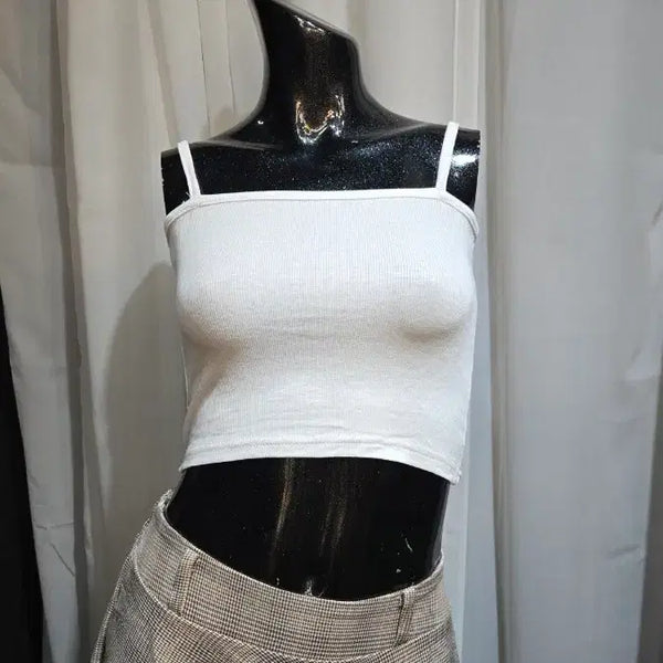 [BUNJANG] White Ribbed Cropped Sleeveless Top / 화이트 골지 크롭탑