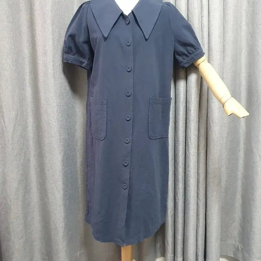 [BUNJANG] Kara Navy Puff Dress / 카라 네이비 퍼프원피스