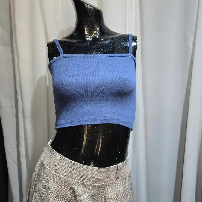 [BUNJANG] Blue Ribbed Crop Top / 블루 골지 크롭탑