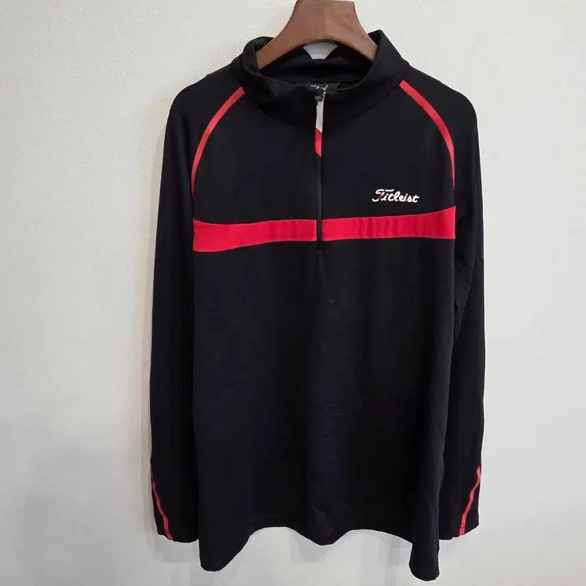 [BUNJANG] Titleist Men's Long Sleeve Golf Shirt Black Red Colorblock Size 105 / 타이틀리스트 골프웨어 남성 긴팔 블랙 레드 배색 105