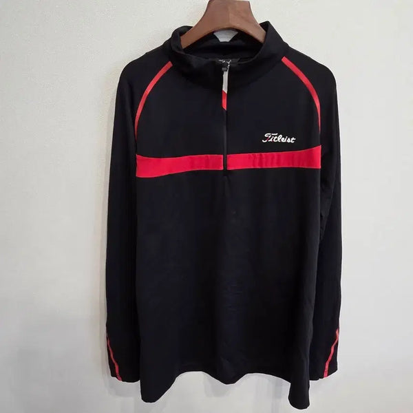 [BUNJANG] Titleist Men's Long Sleeve Golf Shirt Black Red Colorblock Size 105 / 타이틀리스트 골프웨어 남성 긴팔 블랙 레드 배색 105