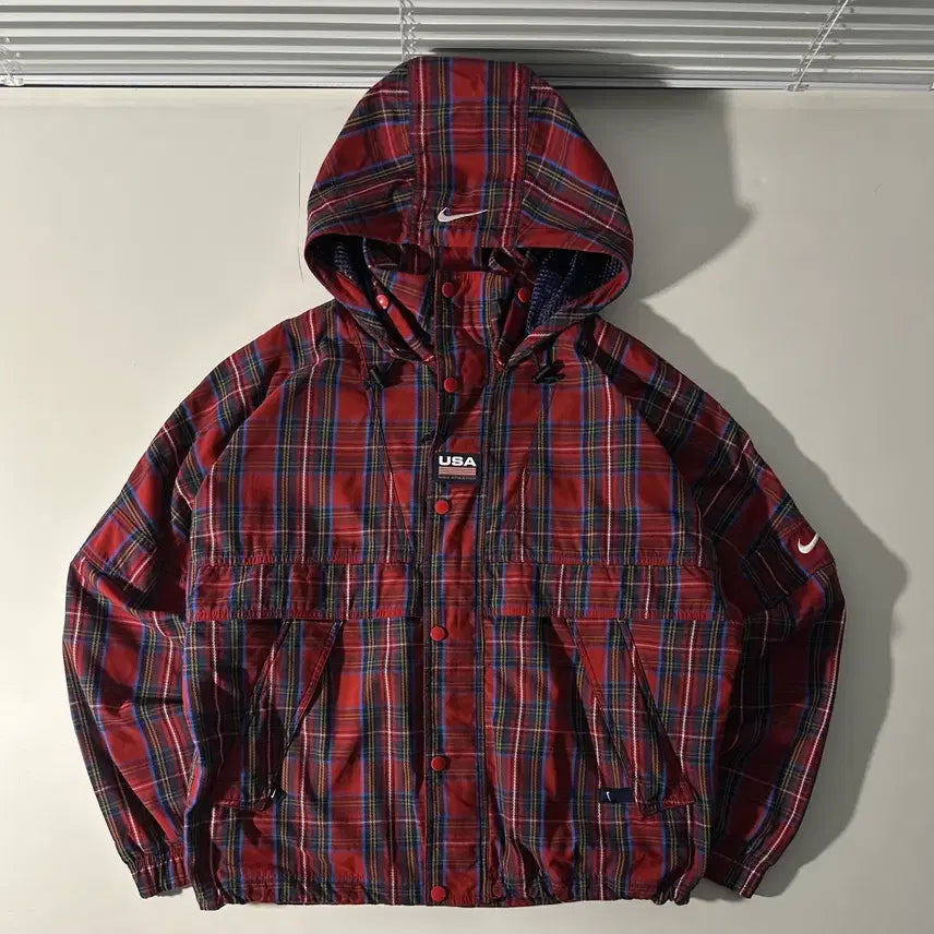 [BUNJANG] Nike Lab NRG USA Check Plaid Swoosh Jacket / 나이키 LAB NRG USA 체크 플래드 스우시 자켓