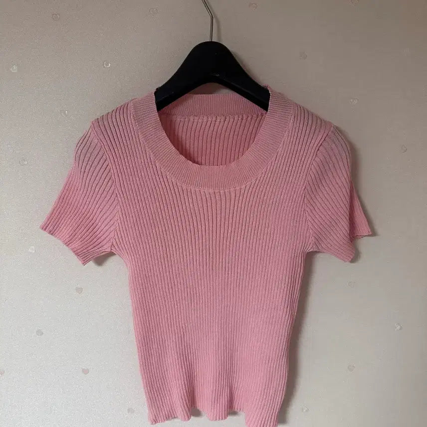 [BUNJANG] Pink Knit Short-Sleeve T-shirt / 핑크색 니트 반팔 새제품