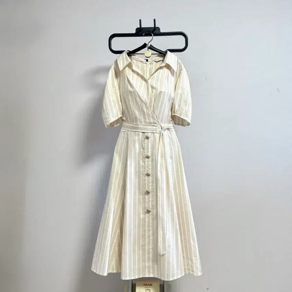 [BUNJANG] JJ JIGOTT Linen Blend Check Pattern Midi Dress Beige / JJ지고트원피스