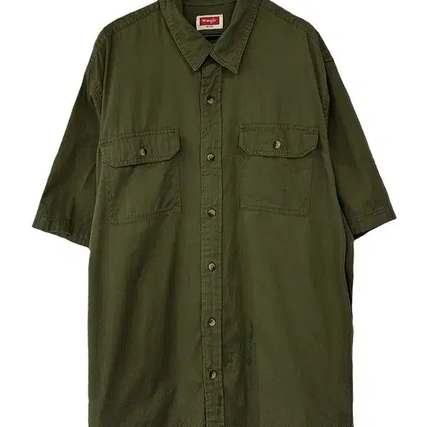 [BUNJANG] Wrangler Vintage Cotton Short Sleeve Shirt Moss Green XL / [XL] WRANGLER 랭글러 빈티지 코튼 모스그린 반팔셔츠