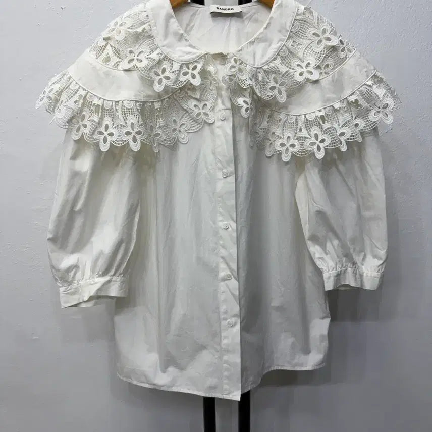 [BUNJANG] Sandro New White Lace Collar Shirt Blouse Size 1 / 정품) 산드로 신형 화이트 레이스 카라 셔츠 블라우스 1