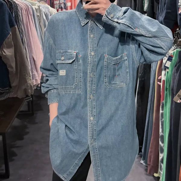 [BUNJANG] DKNY Two-Pocket Button-Up Denim Shirt / [IM] DKNY 진청 데님 셔츠 투포켓 버튼업