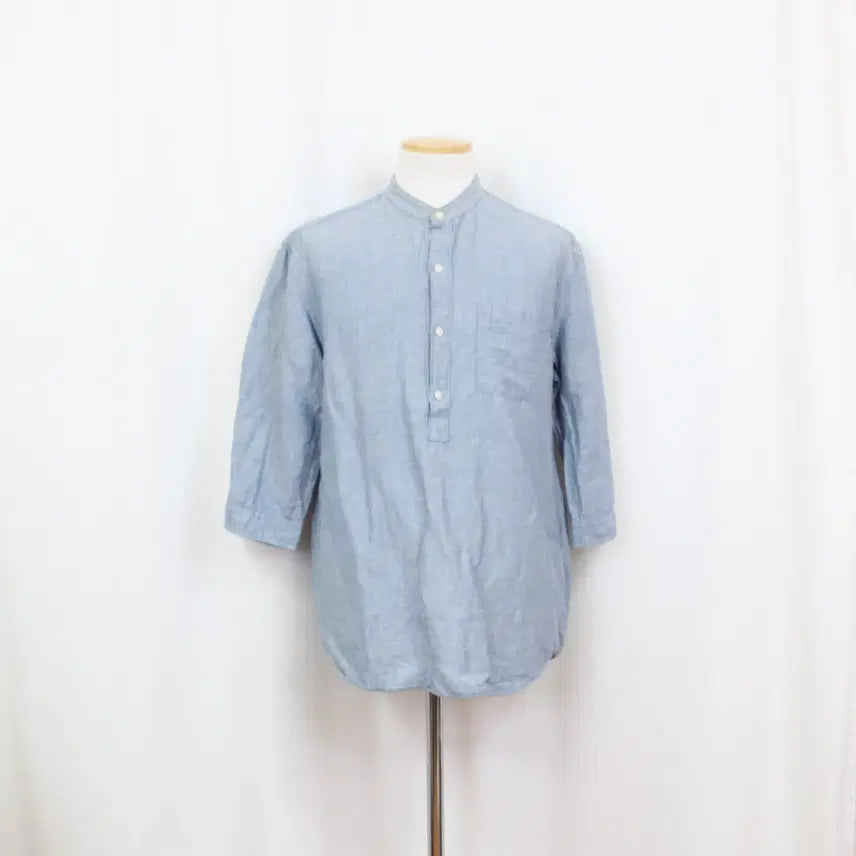 [BUNJANG] ZIOZIA Men's Linen 7-Sleeve Half-Snap T-Shirt - Blue (Size 100) / [정품] 지오지아 남성 린넨 7부 반스냅 블루 티셔츠 (100) 상상샵