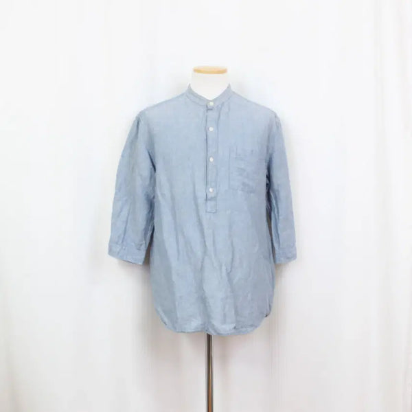 [BUNJANG] ZIOZIA Men's Linen 7-Sleeve Half-Snap T-Shirt - Blue (Size 100) / [정품] 지오지아 남성 린넨 7부 반스냅 블루 티셔츠 (100) 상상샵