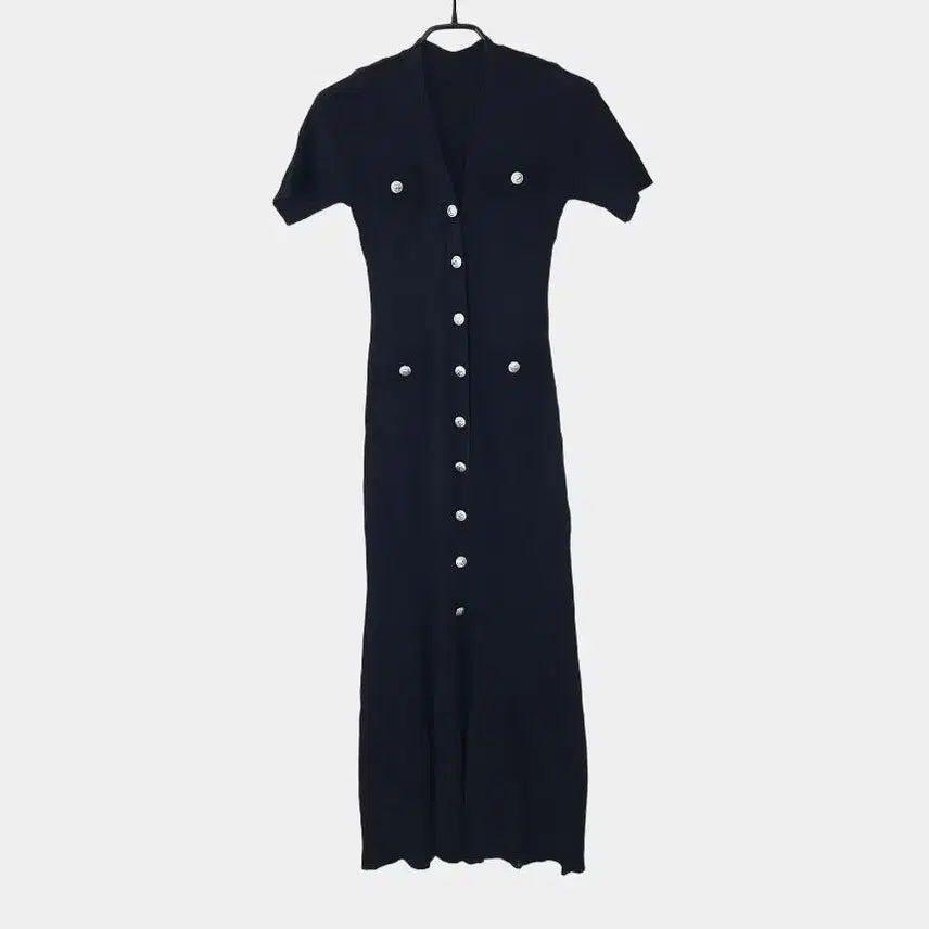 [BUNJANG] Gold Button Ribbed Knit Slim Dress / 금장단추 골지니트 슬림 원피스S