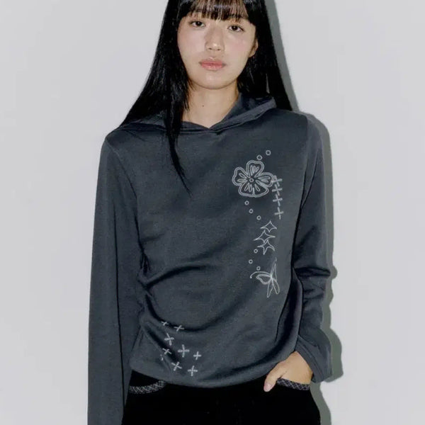 [BUNJANG] OFS StarLit Flower Hoodie, Charcoal / 오피쉬 후드 STARLIT FLOWER HOODIE, CHARCOAL
