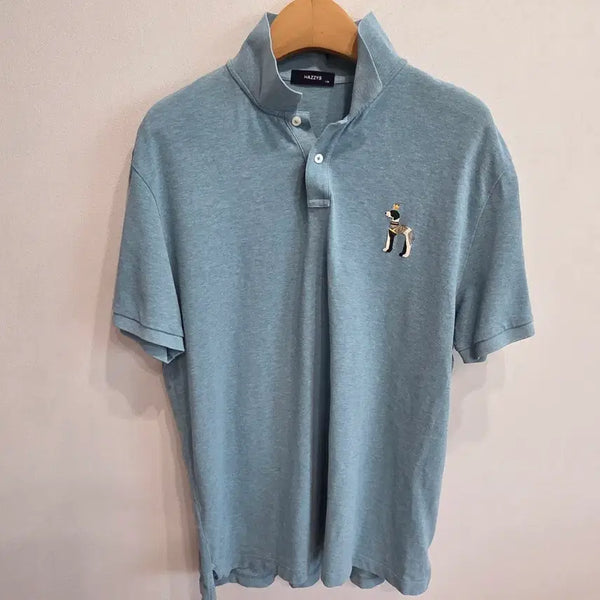 [BUNJANG] Hazzys Pique Polo Shirt Dog Embroidery Cool Blue L / 헤지스 카라티 쿨블루 강아지 자수 L