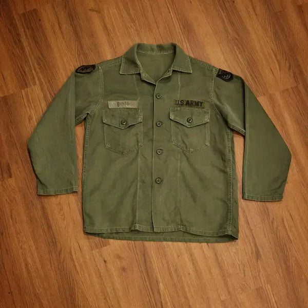 [BUNJANG] 1960s-1970s US Army OG-107 Utility Shirt Vintage Satin Cotton / 60~70년대 빈티지 밀리터리 og107 셔츠 판매