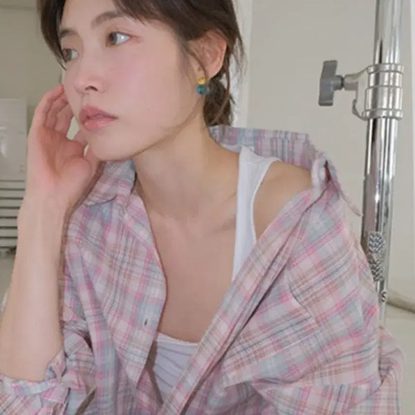 [BUNJANG] From Beginning Summer Check Shirt Pink / 프롬비기닝 여름 체크 셔츠 핑크 새 제품