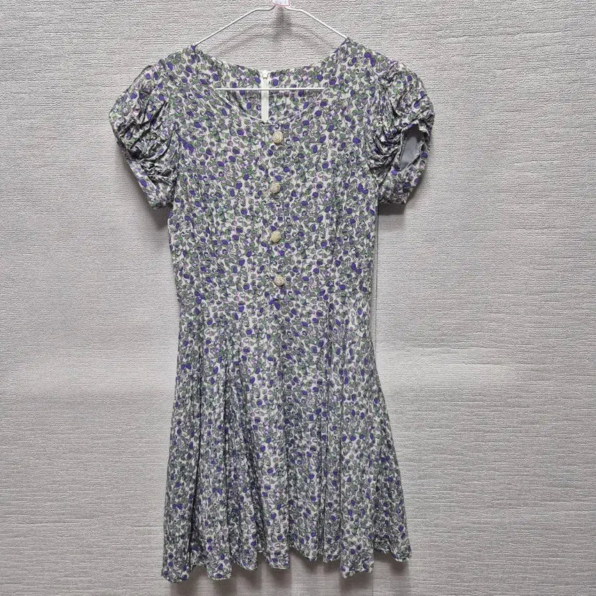 [BUNJANG] Purple Floral Short Sleeve Mini Dress with Ruffle Detail / 자416 반팔 미니 원피스