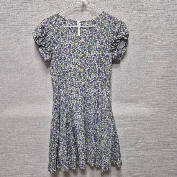 [BUNJANG] Purple Floral Short Sleeve Mini Dress with Ruffle Detail / 자416 반팔 미니 원피스