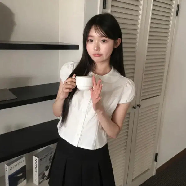 [BUNJANG] Ablfy Puff Collar Short Sleeve Blouse / 에이블리 반팔 퍼프 카라 블라우스