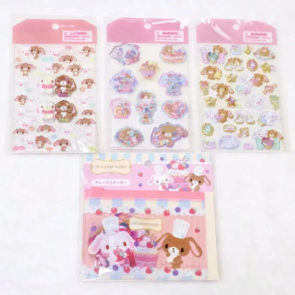 [BUNJANG] Sanrio Sugarbunnies 3D Aurora Sticker Set with Gold Foil and Shaker / 산리오 슈가바니즈 3D 오로라 입체씰 + 금박,샤카샤카씰 + 산큐마트 스티커set