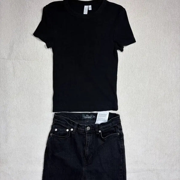 [BUNJANG] And Other Stories Black Pants, Light Wash Jeans, Ribbed Top Set / 정품 앤아더스토리즈 1+1+1 블랙팬츠 +연청 + 골지티