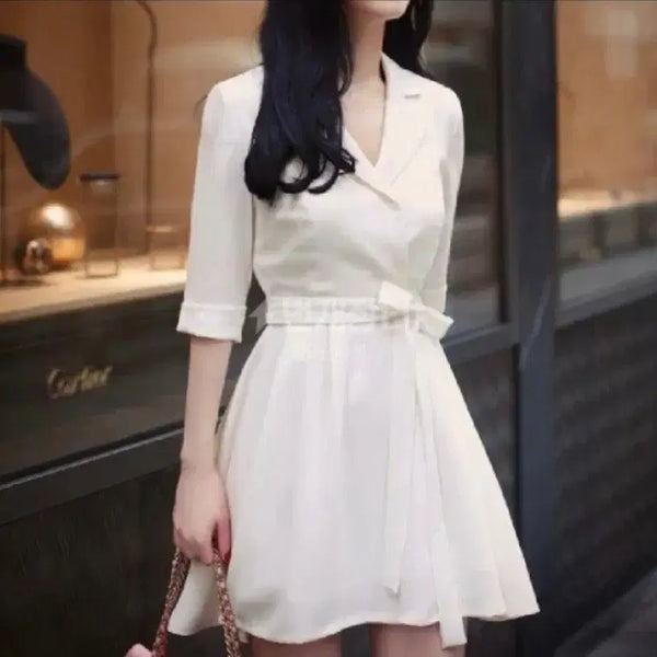 [BUNJANG] Milkcocoa White Short Sleeve Shirt Dress / 밀크코코아 원피스 화이트 반팔 셔츠 원피스