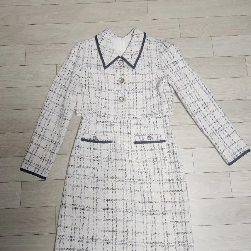 [BUNJANG] Jigott Tweed Check One-Piece Dress Size 55 / 지고트  트위드 체크 원피스 55