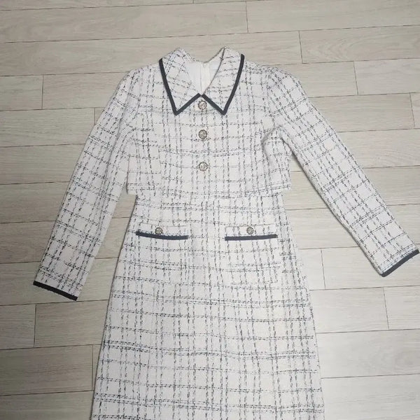 [BUNJANG] Jigott Tweed Check One-Piece Dress Size 55 / 지고트  트위드 체크 원피스 55