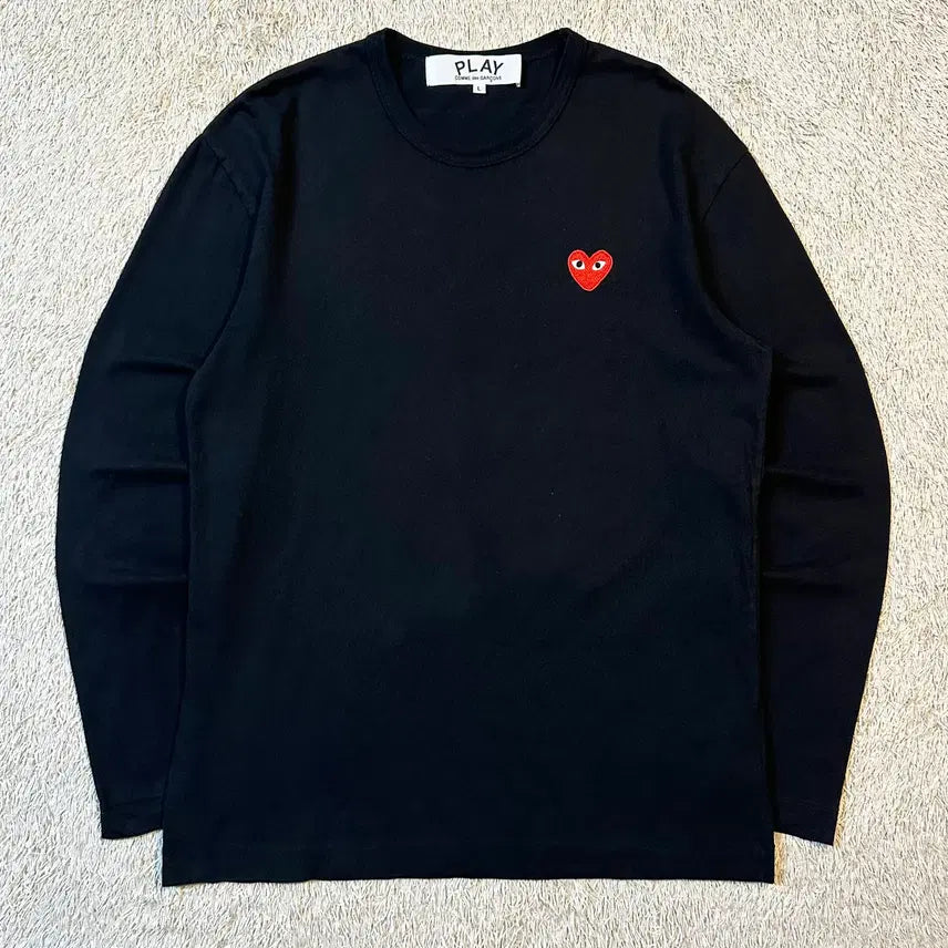 [BUNJANG] Comme des Garçons CDG Red Heart Appliqué Long Sleeve Black / [L] 매장판) 꼼데가르송 CDG 레드 하트와펜 롱슬리브 긴팔 블랙