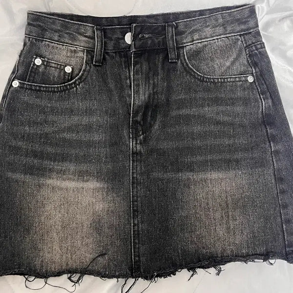 [BUNJANG] Washed Denim Cutting Mini Skirt / 워싱 데님 컷팅 미니스커트