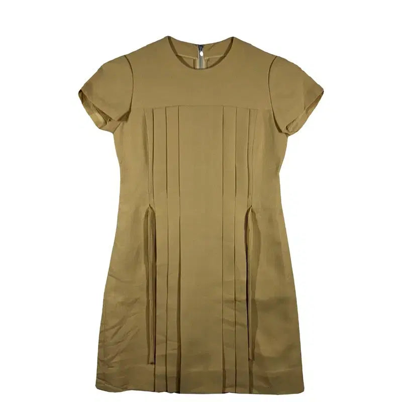 [BUNJANG] Camel Pintuck Short Sleeve A-Line Dress / 카멜 핀턱 반팔 A라인 원피스  하객룩