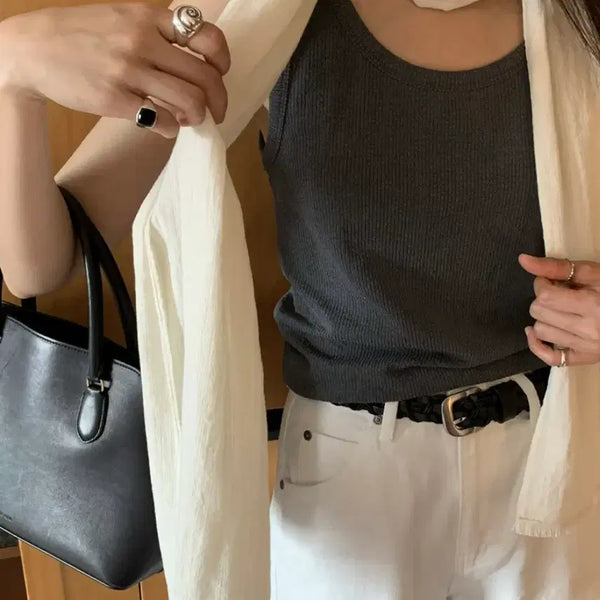 [BUNJANG] Brunch Charcoal Ribbed Sleeveless Top / 브런치 챠콜나시