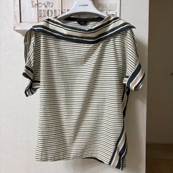 [BUNJANG] TIME Stripe Unique Cotton Blouse / TIME(타임) 스트라이프 유니크 면블라우스