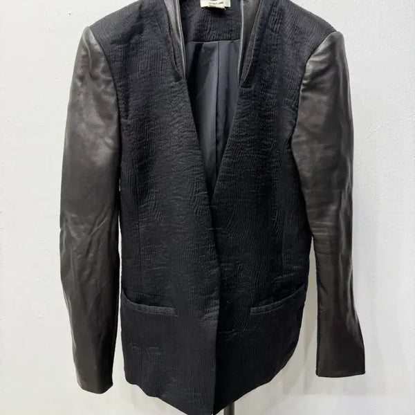 [BUNJANG] Helmut Lang Women's Black Leather Panel Textured Leather Jacket Size 6 / 정품) 헬무트랭 여성 블랙 레더 배색 텍스쳐 가죽자켓 6