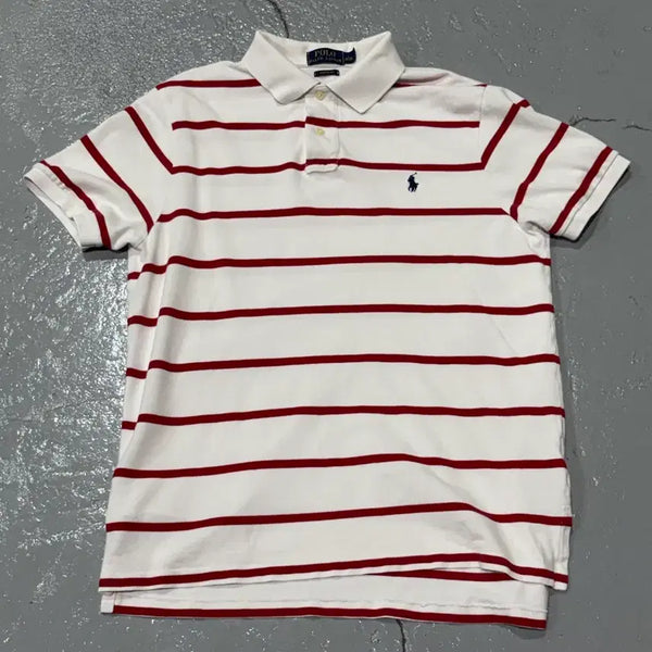 [BUNJANG] Polo Ralph Lauren White Red Stripe Short Sleeve Polo Shirt / 폴로랄프로렌(PoloRalphLauren) 화이트 레드 스트라이프 카라티