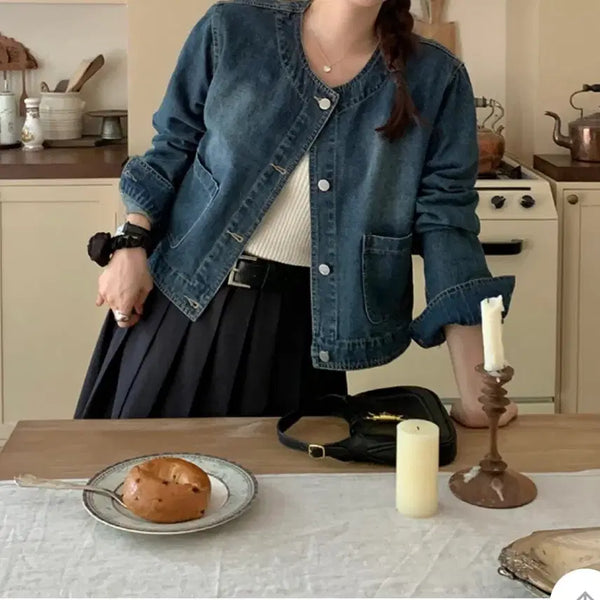 [BUNJANG] Round Collar Denim Jacket / 라운드 노카라 청자켓