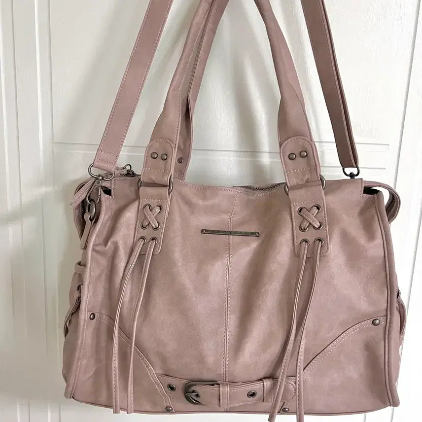 [BUNJANG] Fancy Club Belted Washing Leather Bag Baby Pink / 팬시클럽 벨티드 워싱 레더백 베이비핑크