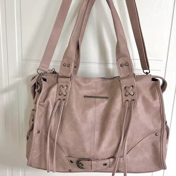 [BUNJANG] Fancy Club Belted Washing Leather Bag Baby Pink / 팬시클럽 벨티드 워싱 레더백 베이비핑크