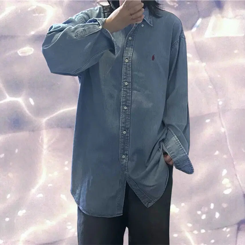 [BUNJANG] Polo Ralph Lauren Chambray Denim Shirt M (Fits XL) / 폴로 랄프로렌 샴브레이 데님 셔츠 M 실측 XL