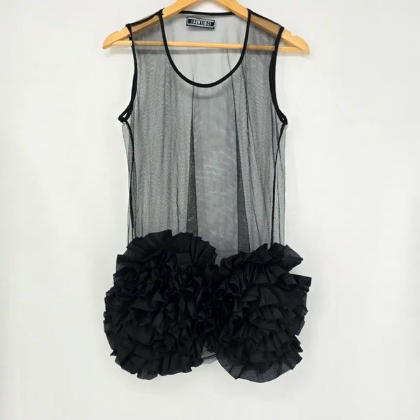 [BUNJANG] SHOWTIME Seethrough Flower Frill Long Vest / 시스루 플라워 프릴 롱 베스트