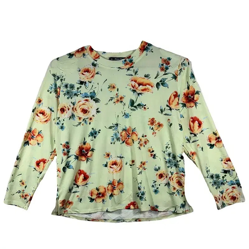 [BUNJANG] Retro Vintage Flower Printing Long Sleeve T-Shirt M-L / 레트로 빈티지 플라워 프린팅 긴팔 티 [M-L] 폴리에스터 혼방