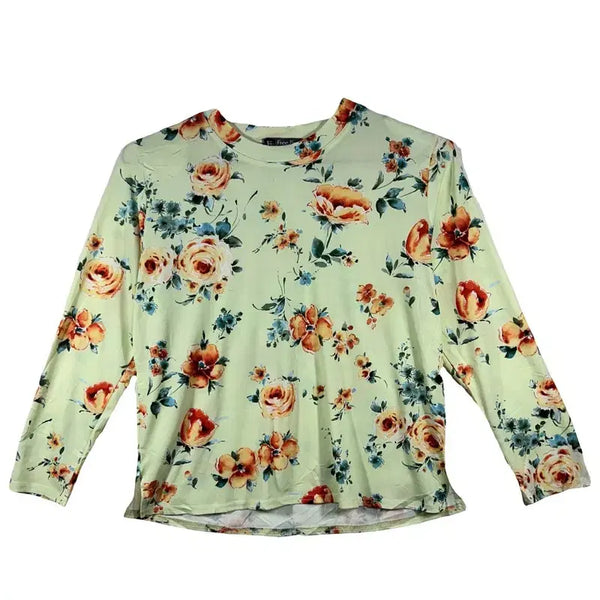 [BUNJANG] Retro Vintage Flower Printing Long Sleeve T-Shirt M-L / 레트로 빈티지 플라워 프린팅 긴팔 티 [M-L] 폴리에스터 혼방