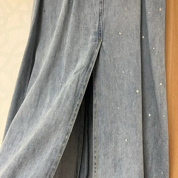 [BUNJANG] Ozweego Cubic Embellished Denim Long Skirt / 오즈세컨 큐빅장식데님 스커트