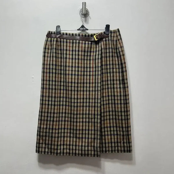 [BUNJANG] Daks Women's Check Wool Skirt Brown Belt Size 27 / 닥스 여성 체크 울 스커트 브라운 벨트 27 실측