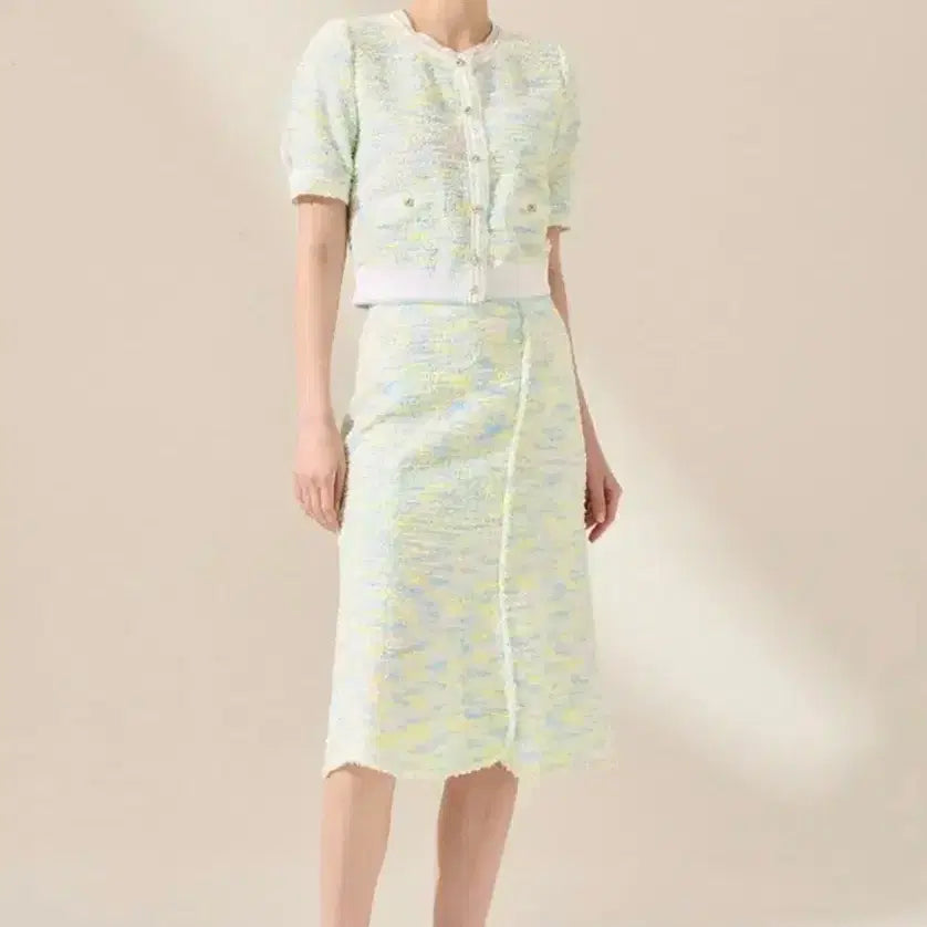 [BUNJANG] Mine Prelay Tweed Cardigan Skirt Set / 마인 프레이드 가디건 스커트 세트