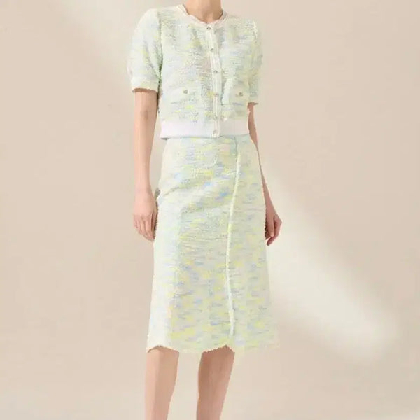 [BUNJANG] Mine Prelay Tweed Cardigan Skirt Set / 마인 프레이드 가디건 스커트 세트