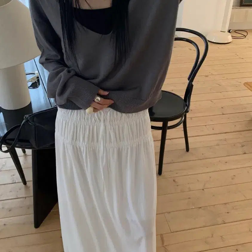 [BUNJANG] Obnine Vain Maxi Shirring Long Skirt / 오브나인 베인 맥시 셔링 롱 스커트